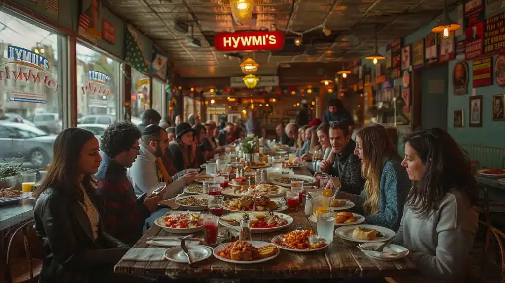 Harris Campaign Utilizes Hymie's Deli for Backdrop.